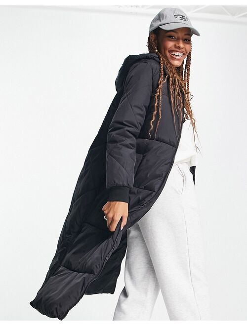 JDY padded maxi coat with hood in black