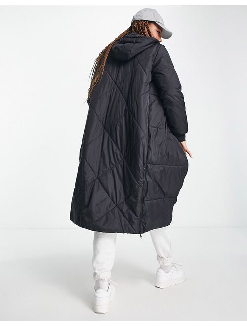 JDY padded maxi coat with hood in black