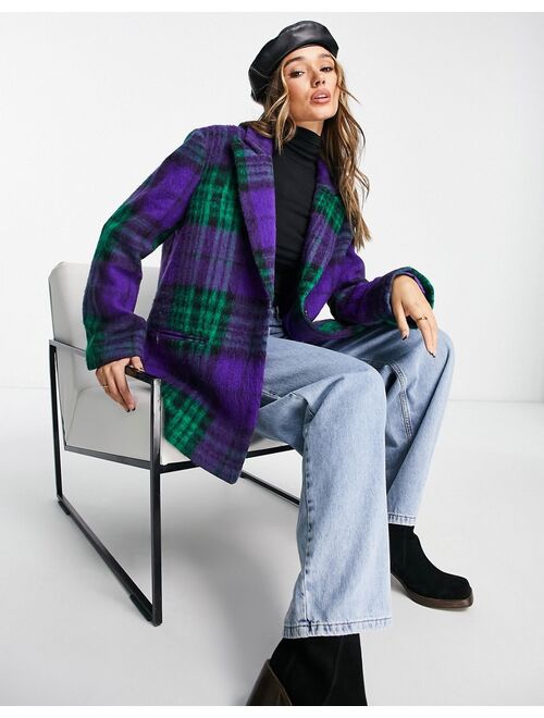 ASOS DESIGN smart grandad wool mix jacket in purple check