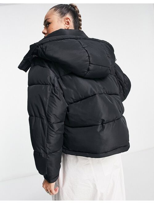 Sixth June oversized cropped hooded puffer jacket in black