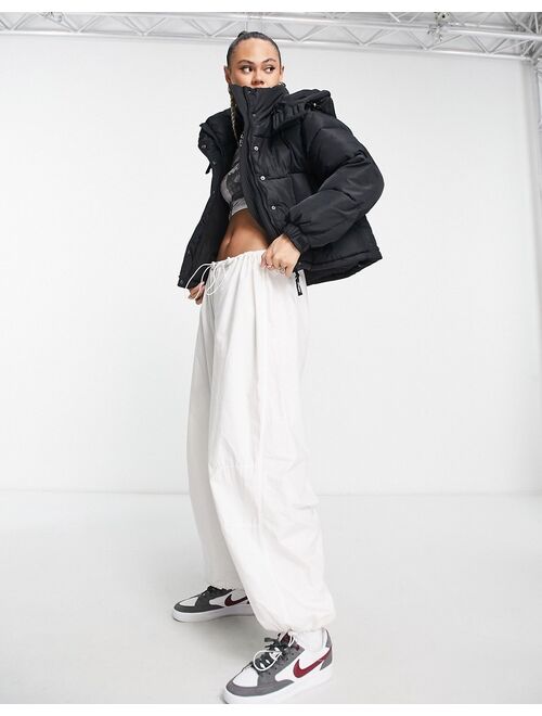 Sixth June oversized cropped hooded puffer jacket in black