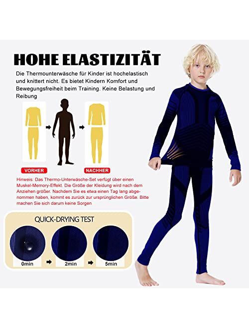 MEETYOO Thermal Underwear Set for Kids, Seamless Long Johns for Boys, Ski Base Layer Leggings & Shirt for Child 6-15 Years