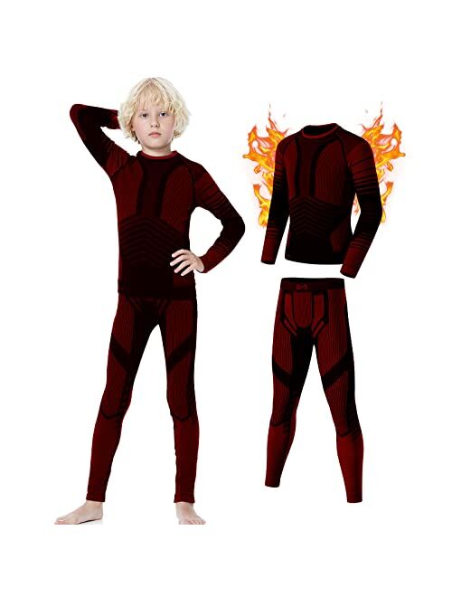 MEETYOO Thermal Underwear Set for Kids, Seamless Long Johns for Boys, Ski Base Layer Leggings & Shirt for Child 6-15 Years