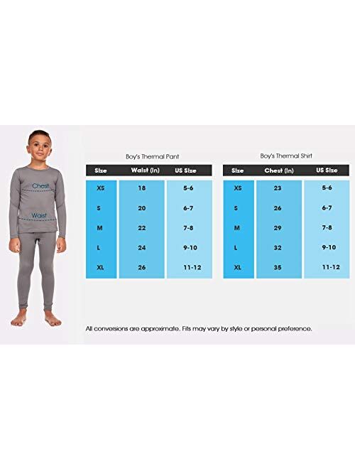 Bodtek Boys Thermal Long Underwear Set for Kids Fleece Lined Long Johns for Pajamas or Base Layer Leggings & Shirt