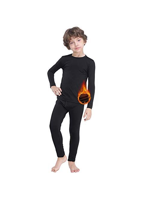 MANCYFIT Thermal Underwear for Boys Fleece Lined Long Johns Set Kids Base Layer Ultra Soft