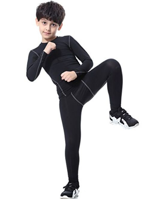 Cvvtee Boys Athletic Base Layer Compression Underwear Set 2pcs Thermal Long John for Kids