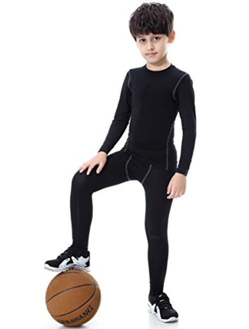 Cvvtee Boys Athletic Base Layer Compression Underwear Set 2pcs Thermal Long John for Kids