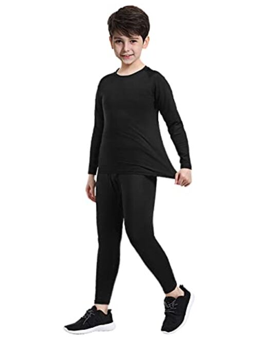 Anngoti Boy's Thermal Underwear Long Sleeve Athletic Base Layer Compression Underwear Shirt Tights Set