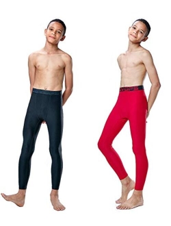 DEVOPS 2 Pack Youth & Boys Thermal Compression Baselayer Sport Tights Fleece Lined Pants