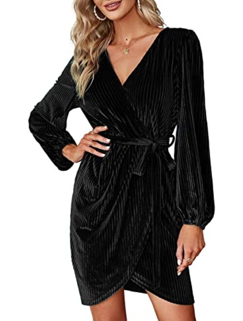 BerryGo Women's Long Sleeve Wrap Semi Formal Velvet Mini Dress Sexy Cocktail Party Winter Club Dress