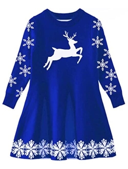 ALLIFly Girls Christmas Dress Xmas Long Sleeve Sweater Dresses Winter Knit Dresses Xmas Gifts 2-11 Years