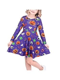 MODAFANS Girls Dress Long Sleeve Twirly Swing Party Casual Dress Tie Dye Mermaid Dress for Kids Toddler with Pockets