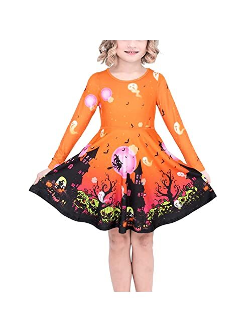 MODAFANS Girls Dress Long Sleeve Twirly Swing Party Casual Dress Tie Dye Mermaid Dress for Kids Toddler with Pockets