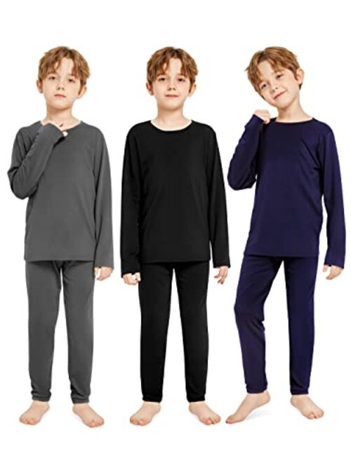 Resinta 3 Sets Boys Thermal Underwear Warm Soft Thermal Top and Long Johns for Boys