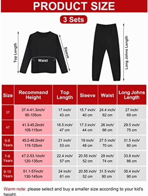 Resinta 3 Sets Boys Thermal Underwear Warm Soft Thermal Top and Long Johns for Boys