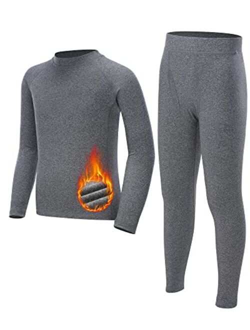 Runhit Boys Thermal Underwear Set Youth Kids Long Johns Boy Base Layer Soft Thermal Pants Fleece Lined Long Sleeve Shirt