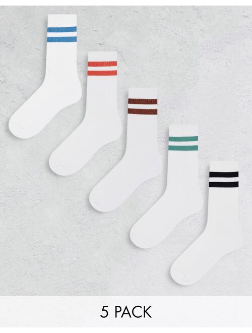 New Look 5-pack contrast sports socks in white