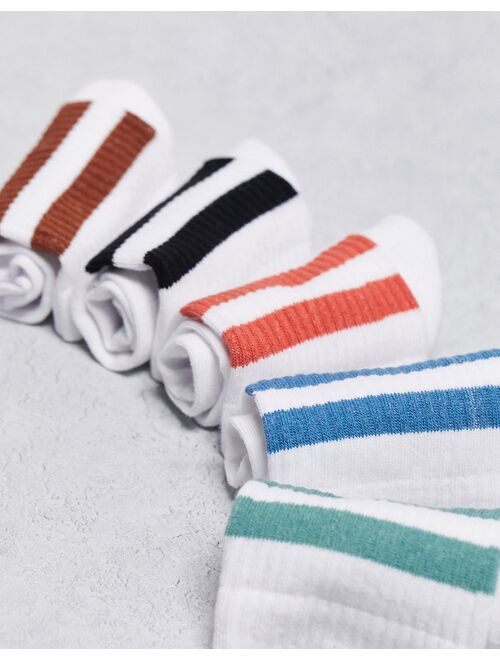 New Look 5-pack contrast sports socks in white