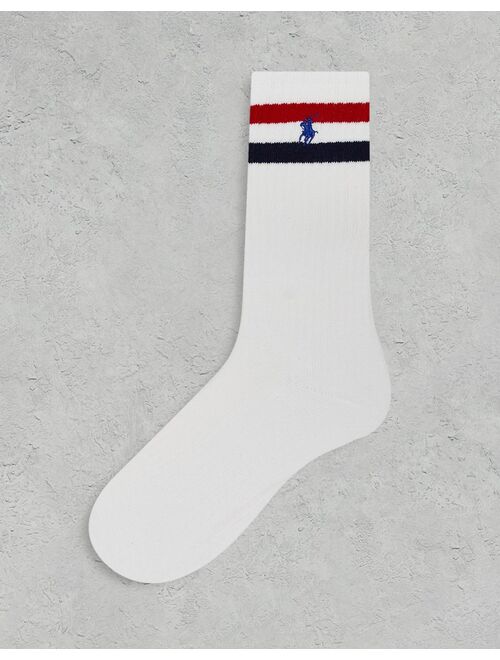 Polo Ralph Lauren 6-pack sport socks with pony logo in white with color stripe