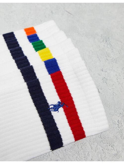 Polo Ralph Lauren 6-pack sport socks with pony logo in white with color stripe