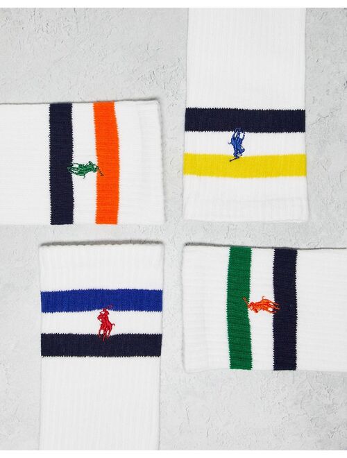 Polo Ralph Lauren 6-pack sport socks with pony logo in white with color stripe