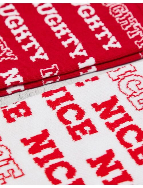 ASOS DESIGN 2 pack ankle socks with Christmas naughty and nice print