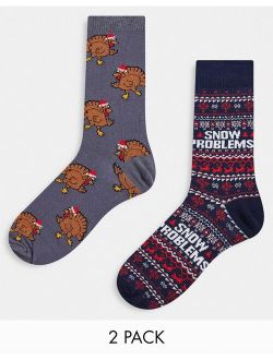 2 pack christmas socks in black