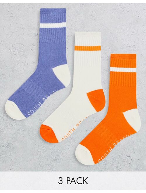 South Beach 3 pack ribbed crew socks in multi