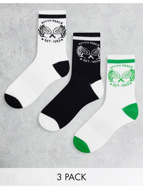 South Beach 3 pack unisex tennis socks in multi