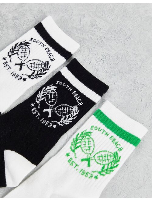 South Beach 3 pack unisex tennis socks in multi