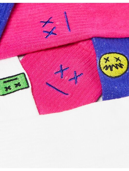 Bershka 3-pack embroidered socks in multi