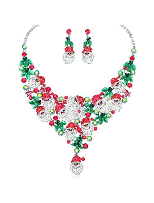 Csy Luxury Statement Bib Necklace Earrings Santa Claus Christmas Element Party Costume Jewelry Set Xmas Gift for Women Girls