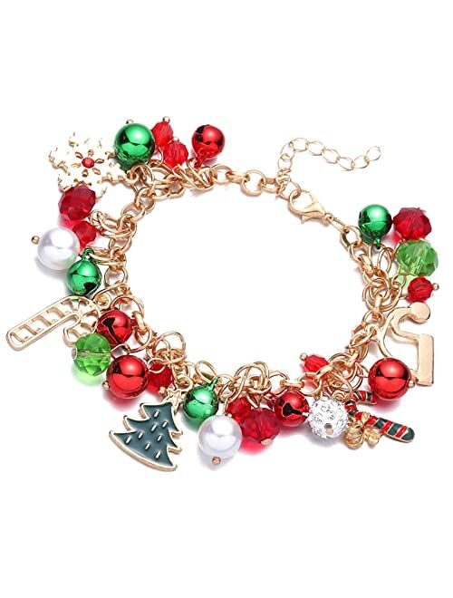 WHEZIVON Christmas Bracelet Jingle Bell Charm Adjustable Link Xmas Gift Jewelry Accessories for Women Girls Kids Teens Family 2022(Red)