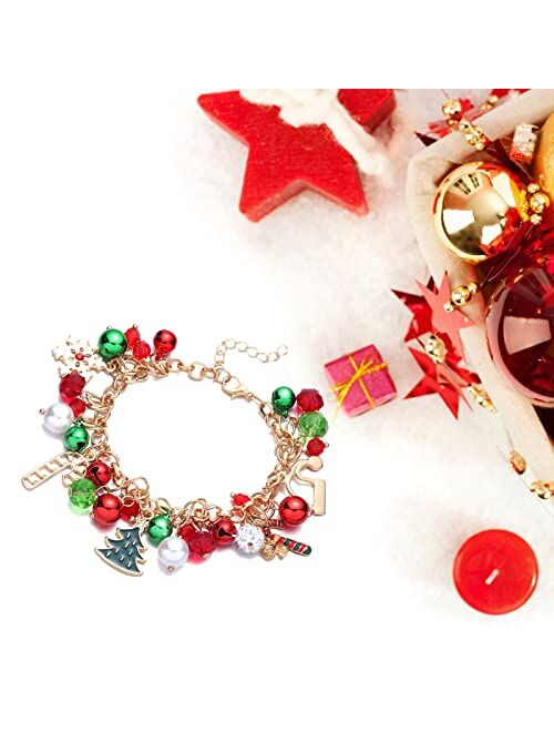 WHEZIVON Christmas Bracelet Jingle Bell Charm Adjustable Link Xmas Gift Jewelry Accessories for Women Girls Kids Teens Family 2022(Red)