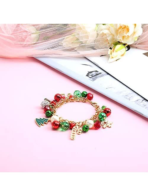 WHEZIVON Christmas Bracelet Jingle Bell Charm Adjustable Link Xmas Gift Jewelry Accessories for Women Girls Kids Teens Family 2022(Red)