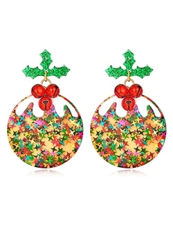 Hessawell Christmas Earrings for Women Christmas Tree Tassels Triple Stars Drop Dangle Earrings Statement Holiday Earrings Jewelry Hypoallergenic Lightweight Xmas Gifts f