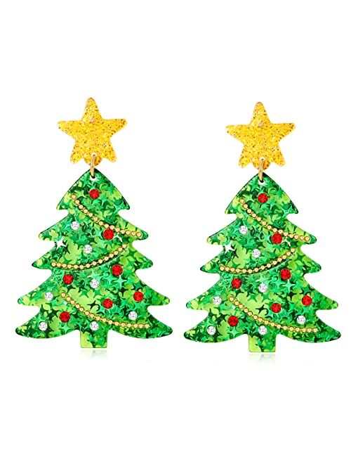 Hessawell Christmas Earrings for Women Christmas Tree Tassels Triple Stars Drop Dangle Earrings Statement Holiday Earrings Jewelry Hypoallergenic Lightweight Xmas Gifts f