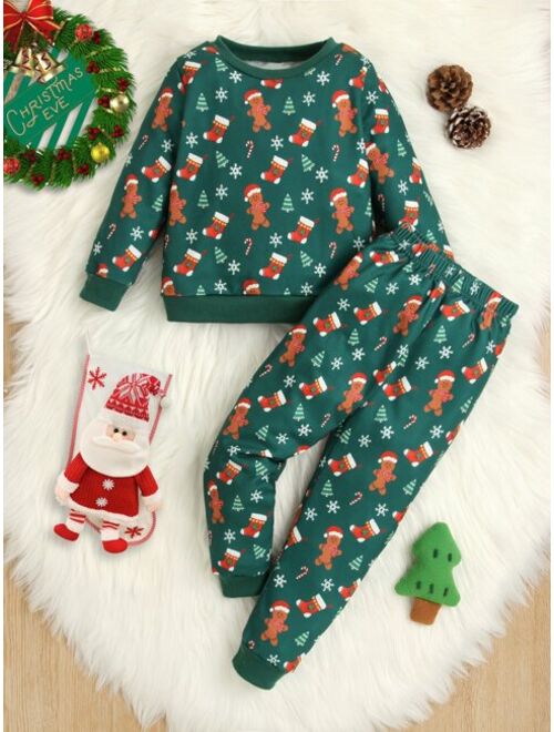 Shein Toddler Girls Christmas Print Pullover & Sweatpants