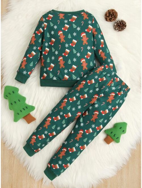 Shein Toddler Girls Christmas Print Pullover & Sweatpants