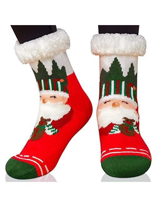 SIMIYA Slipper Socks for Women Men Christmas Fuzzy Socks with Grips Non Slip Fluffy Cozy Socks for Cold Winter Cute Holidy Warm Socks