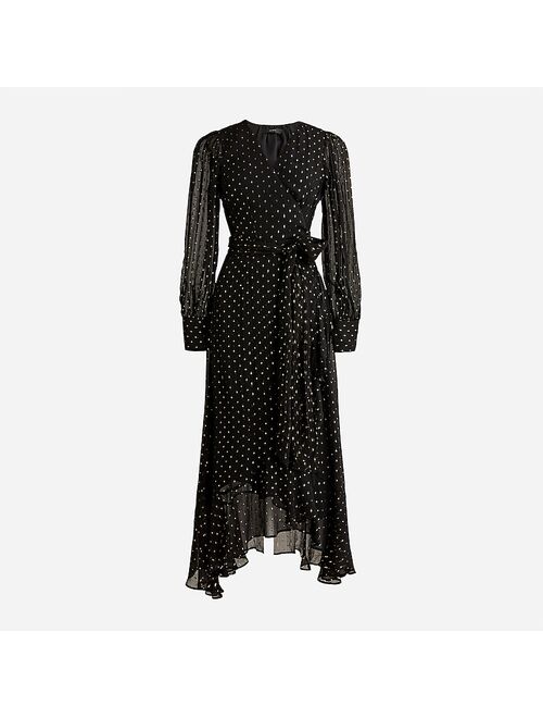 J.Crew Ruffle-hem Lurex chiffon wrap dress