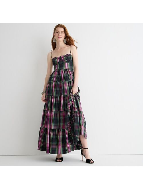 J.Crew Tiered taffeta maxi dress in pink Stewart tartan