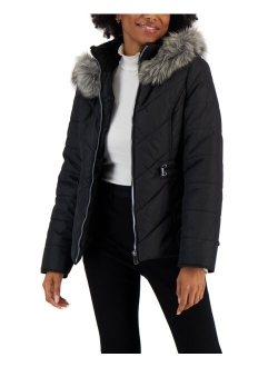 MARALYN & ME Juniors' Faux-Fur-Trim Hooded Puffer Coat