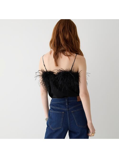 Limited-edition collection feather-trim stretch silk tank top