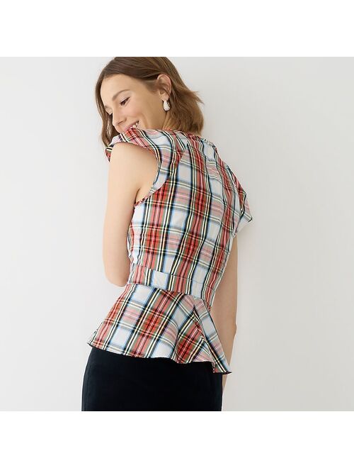 J.Crew Cap-sleeve peplum top in Snowy Stewart tartan