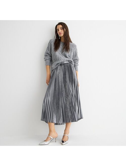 J.Crew Plisse Pleated silver lame midi skirt