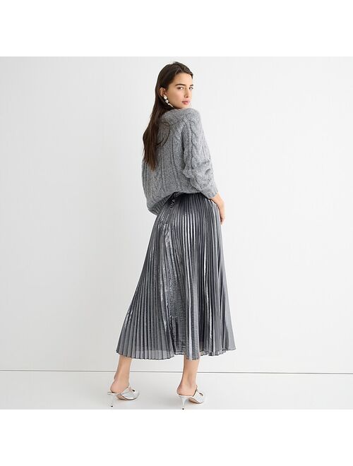 J.Crew Plisse Pleated silver lame midi skirt