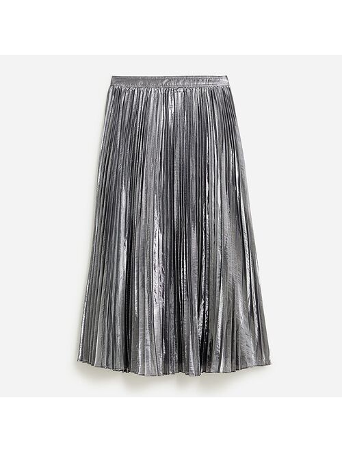 J.Crew Plisse Pleated silver lame midi skirt