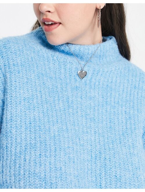 ASOS Curve ASOS DESIGN Curve high neck sweater in fluffy in blue