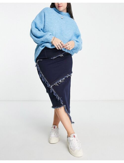 ASOS Curve ASOS DESIGN Curve high neck sweater in fluffy in blue